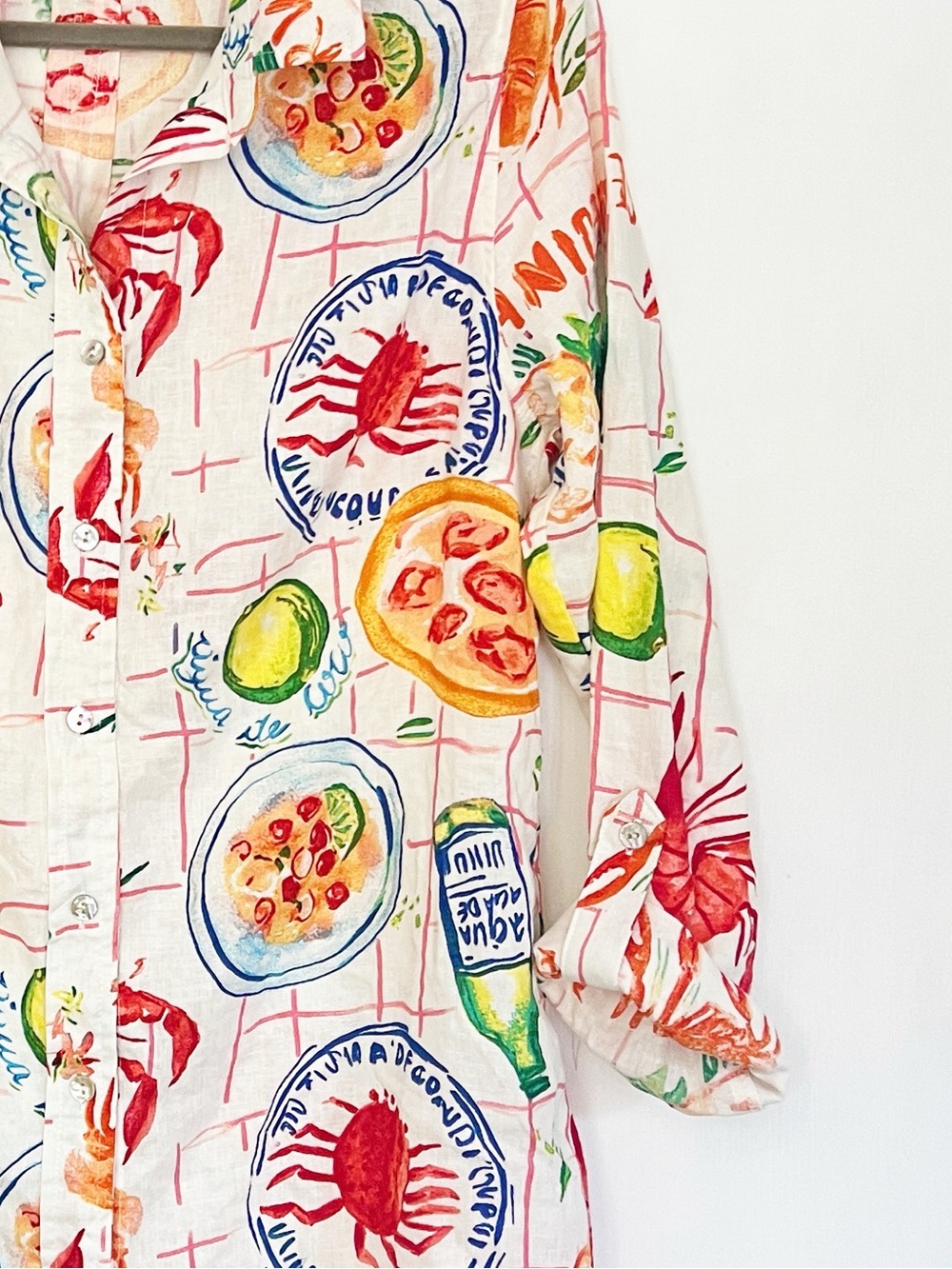 NWT Calypso St. Barth Linen-Blend Seafood Print Button-Down Shirt Medium - Picture 6 of 6